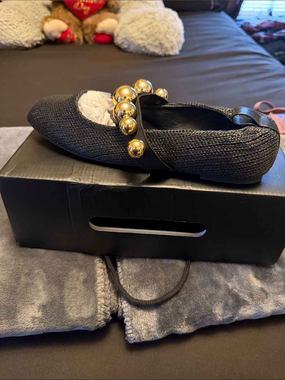 Fashion Nova Black Mary Jane Flats with Gold Orb Accents